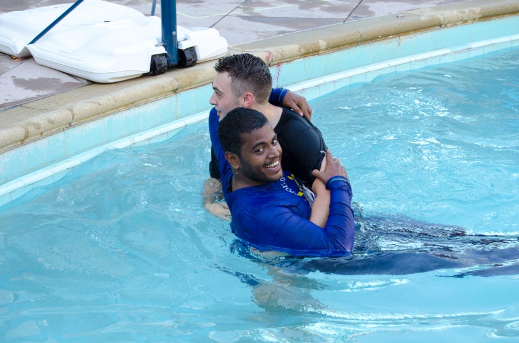 Team work is very important when one of your team mates cannot swim.