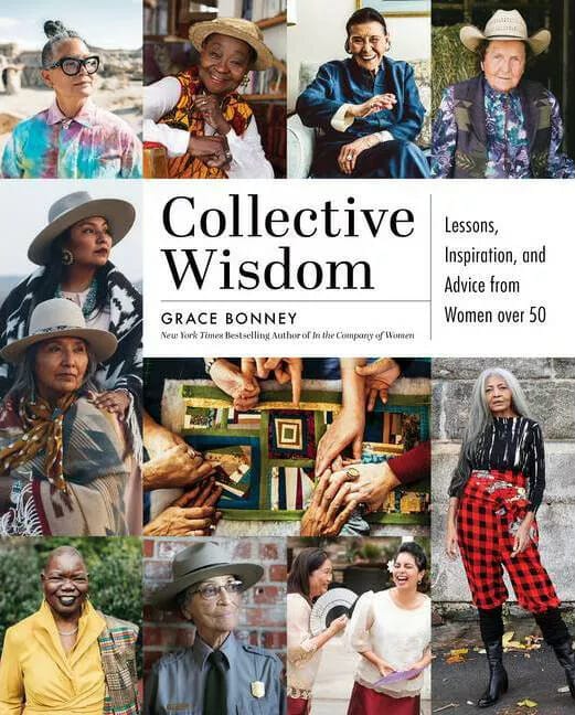  Book cover titled ‘Collective Wisdom’ with a collage of photos featuring women
