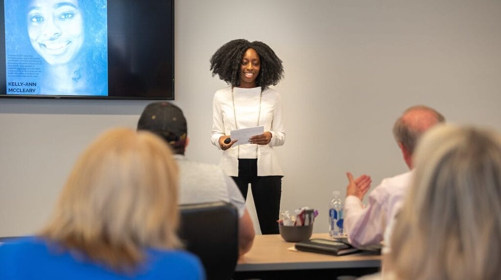 A startup founder presenting at an ASU event