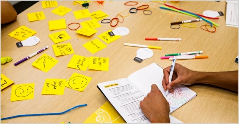 table full of sticky notes